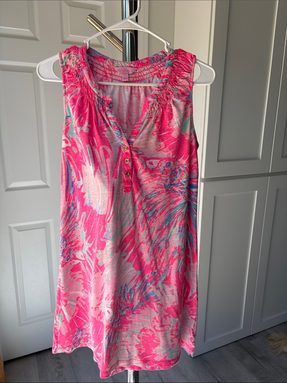 Lilly Pulitzer Vibrant Pink Printed Sleeveless Tank Dress, Size S.